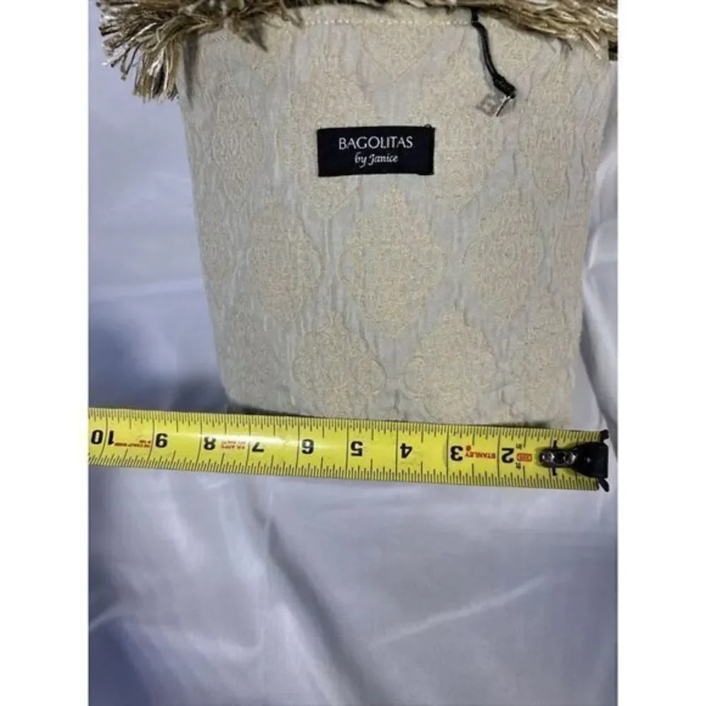 Bagolitas By Janice Purse With Fringe Baby Blue/beige Geometric‎ Print